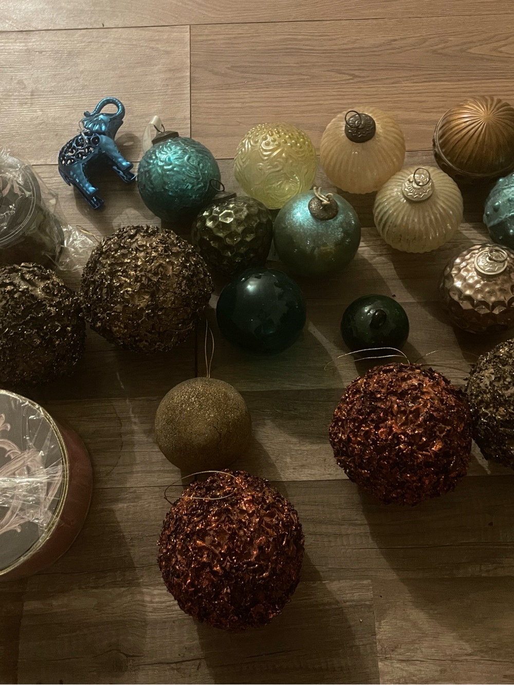 Mixed Teal, Gold and Cream Holiday Ornament Set